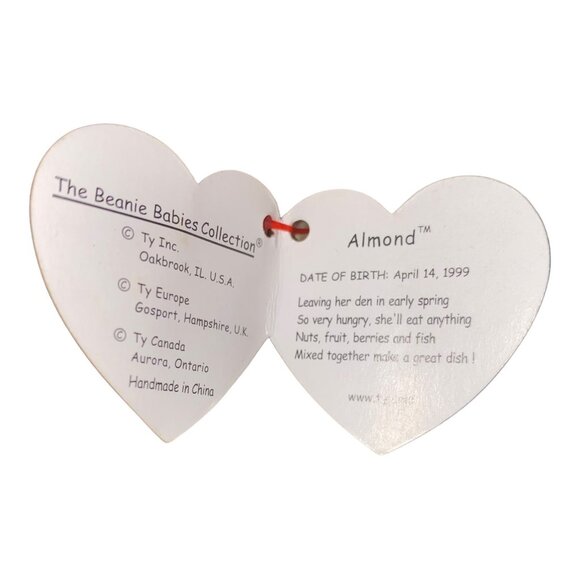 Ty Beanie Baby "Almond" Bear Plush Collectible Toy April 14 1999 Retired Cream T - Picture 6 of 9
